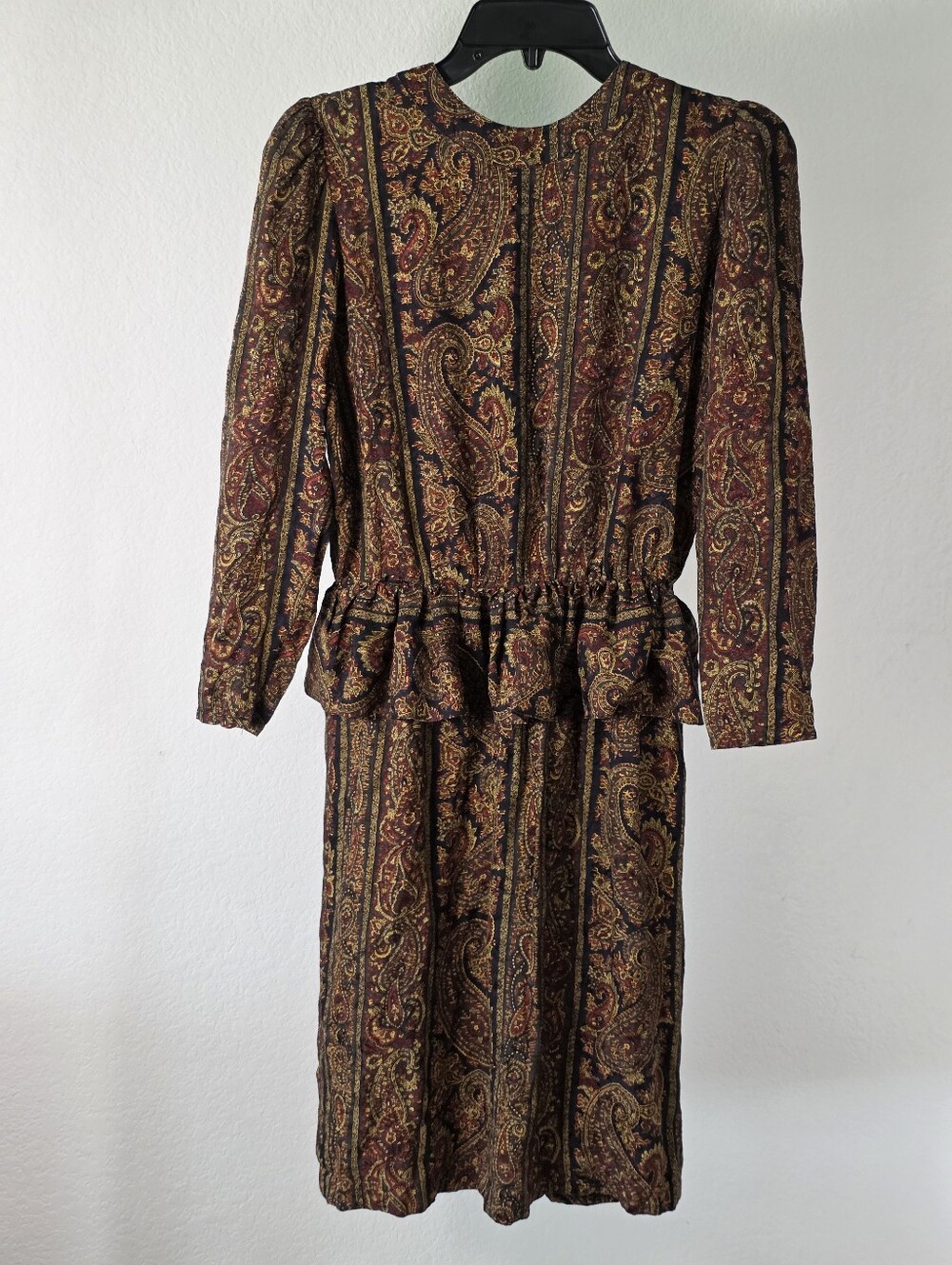 Vtg Miss O Oscar De La Renta 100% Silk Paisley Dress Sz 8 Peplum Midi Flaw